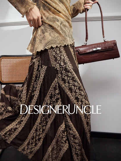 DGU "Night Weave" coffee skirt new A-line high-waisted long slimming top - PAYPHONE.