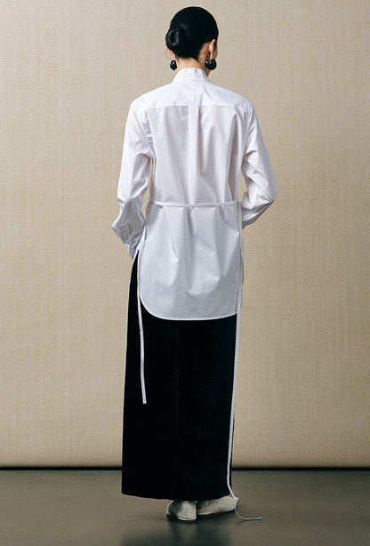 ZHUCHONGYUN cocoon-shaped organ mercerized satin back slit straight skirt-KENDRI.