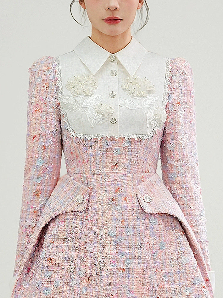 CHECOCRE Elegant Sequin Design Three-dimensional Flower A-line Pink Dress - TRIBE