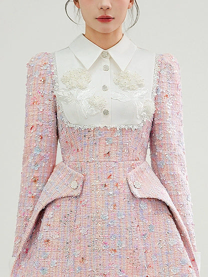 CHECOCRE Elegant Sequin Design Three-dimensional Flower A-line Pink Dress - TRIBE