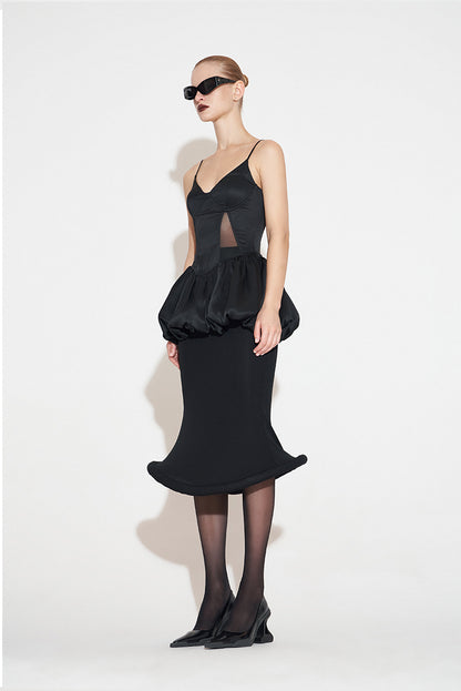 ANNAKIKI niche acetate mid-rise flying saucer fishtail mid-length skirt-KANI