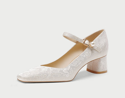 Pjjuu  Wedding Bridal square Heels  mary jane pumps- REIGN