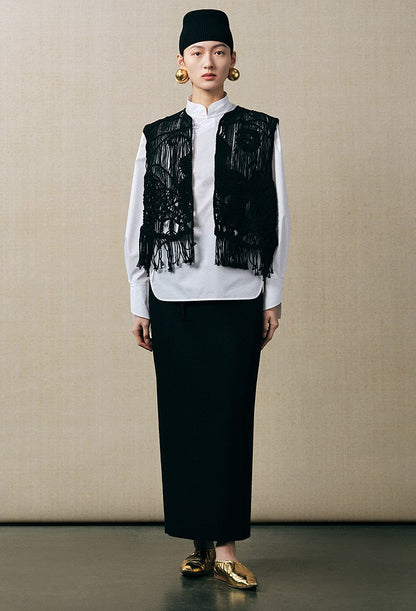 ZHUCHONGYUN Chinese diagonal strap long-sleeved white shirt -EJAE.