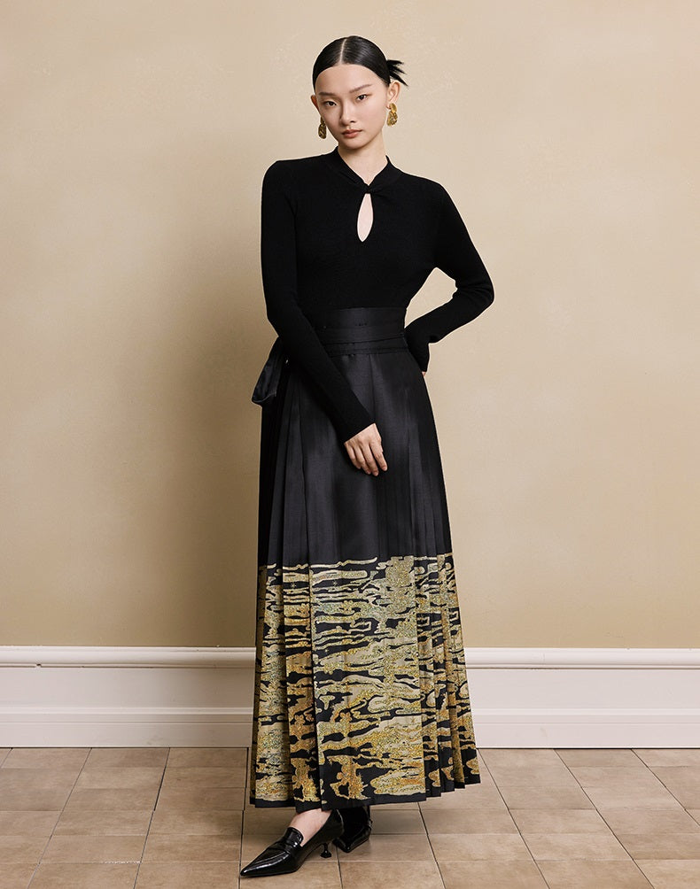 HECO red black white wool Blend twisted cut-out stand collar long-sleeved Knit- secret.