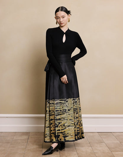 HECO red black white wool Blend twisted cut-out stand collar long-sleeved Knit- secret.