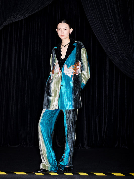 M essential Mackay designer hand-painted velvet tassel-embellished jacket pant set- Sanui.