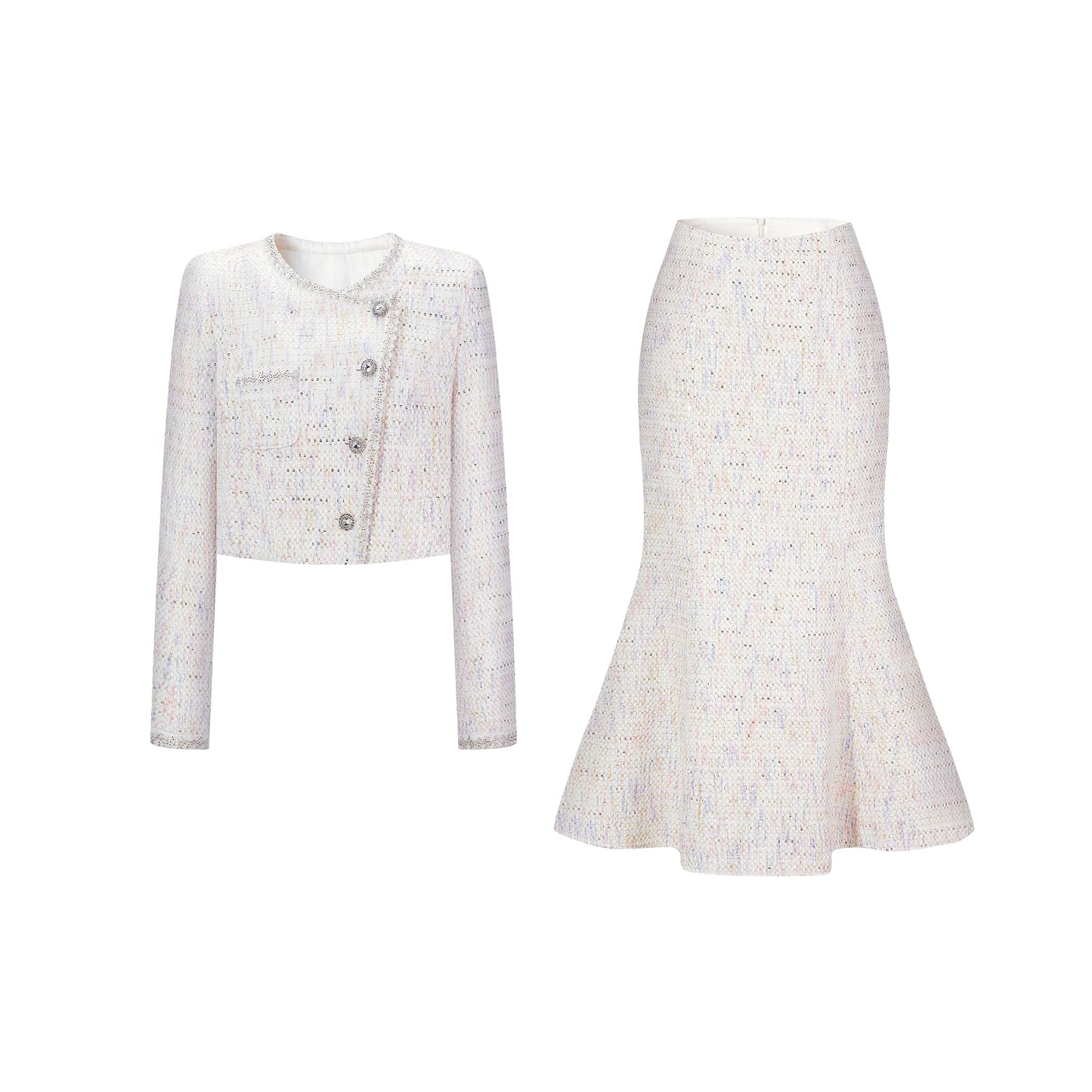 CHICHY Mermaid Fragrance Tweed Mermaid Skirt Two-Piece Set-GIGI