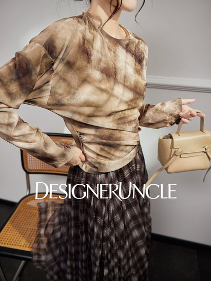 DGU|Checkered Long Sleeve T-Shirt Autumn New Loose Skirt Lazy Design Top - BOAST.