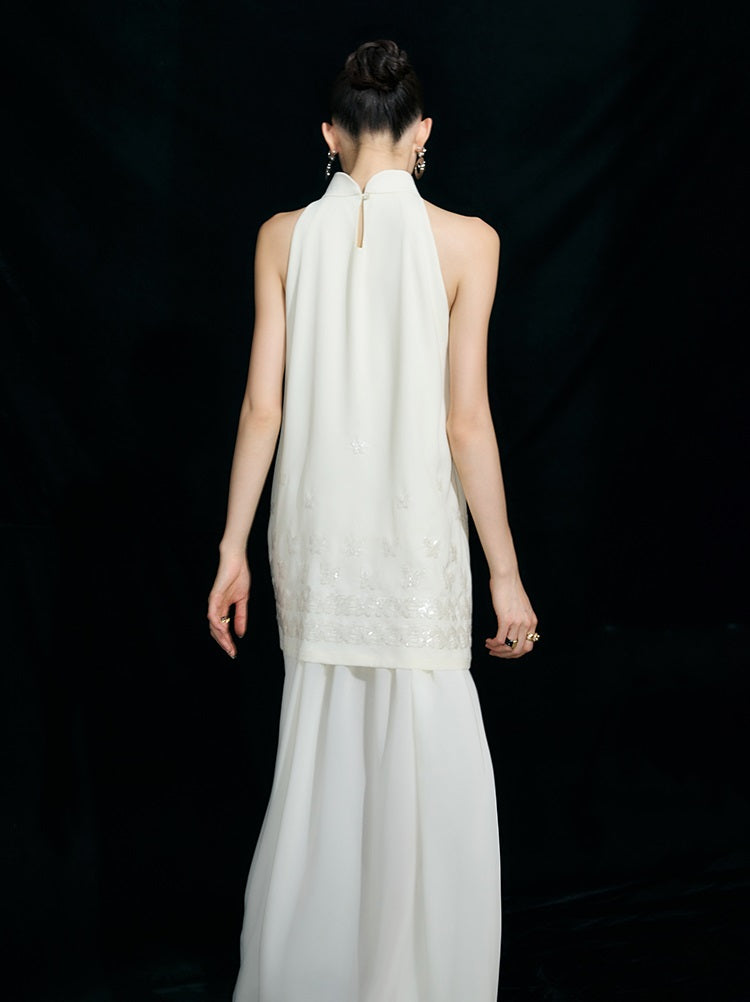 HECO Chinese butterfly sequin fake two-piece dress - CROWN.