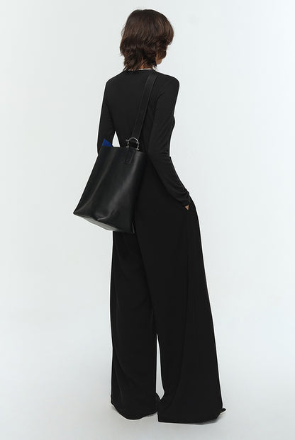 COMME MOI Lu Yan designer new women's clothing Henry collar color-blocked slim T-shirt - ENOUGH.