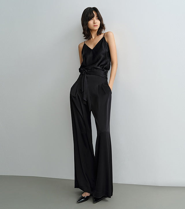 COMME MOI Lv Yan Designer Summer Women's Patchwork Satin V-Neck Sling - LEINANI.