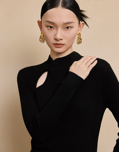 HECO Stand Collar red black white apricot Slim Bottom top Spring - treat.