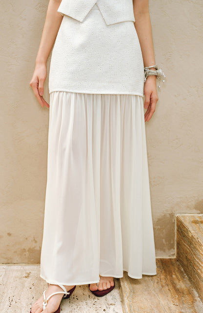 WANGXO |Light Georgette V-Neck Vest & Flowing  Skirt Suit Set-RINA