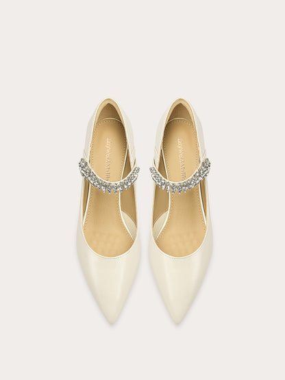 LilyWei [Bright Moon] French rhinestone with pumps, pointed toe, square heel, comfort-DAISY