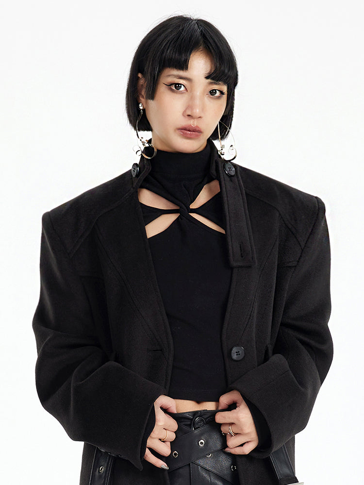 TINY IN  long black woolen coat-DADA