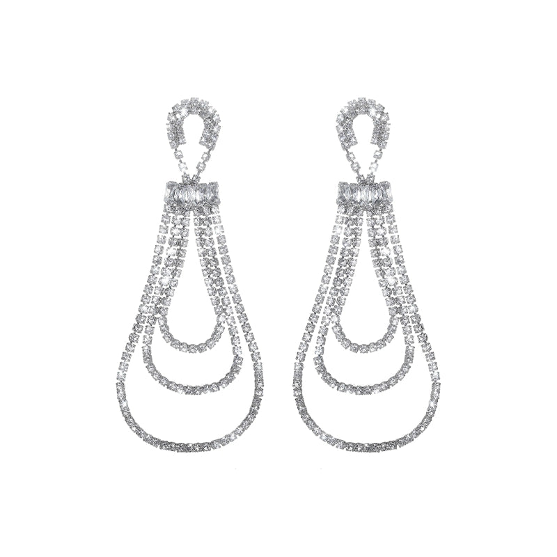 Wardrobes by Chen Luxury Silver Water Drop Hoop Diamond Earrings-Cheche