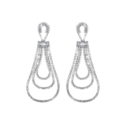 Wardrobes by Chen Luxury Silver Water Drop Hoop Diamond Earrings-Cheche