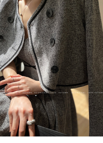 Aconiconi High End Gray V-Neck Sleeveless Hound Sooth Cocktail Dress- Kawashima Girl