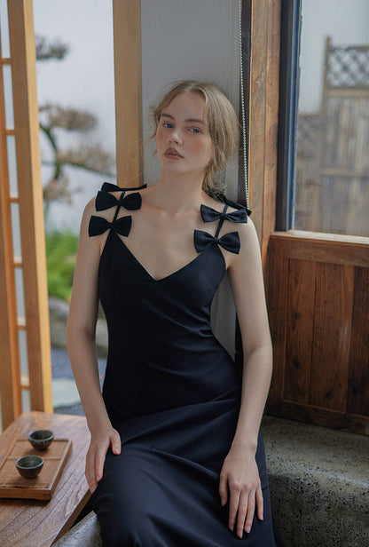 GOUDIN black long suspender light luxury dress-KASIA.