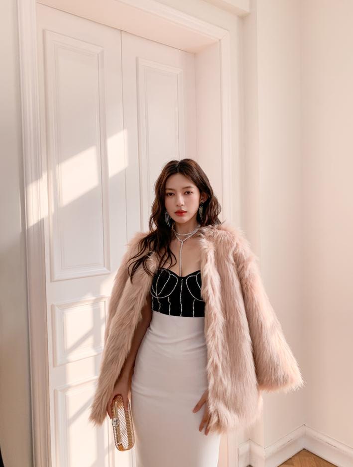 DOLLY Elegant Black and White Sleeveless Chest Wrap Bandage Midi Dress-BABE