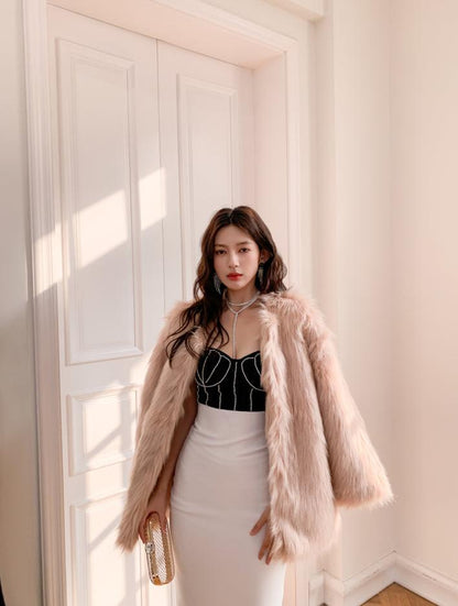 DOLLY Elegant Black and White Sleeveless Chest Wrap Bandage Midi Dress-BABE