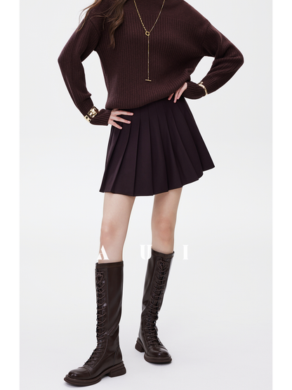 AUI Black Collegiate Age-Reducing Pleated Versatile A-Line Slim Suit Short Skirt - Doh