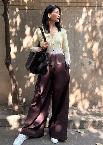 COMME MOI Lv Yan designer's new brown high-waisted pressed pleated wide-leg pants - LAKELYN.