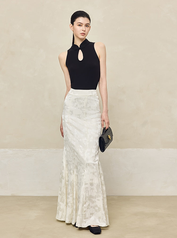 HECO Jacquard Fishtail High Waist Red Purple White Skirt Women - GRAVITY.