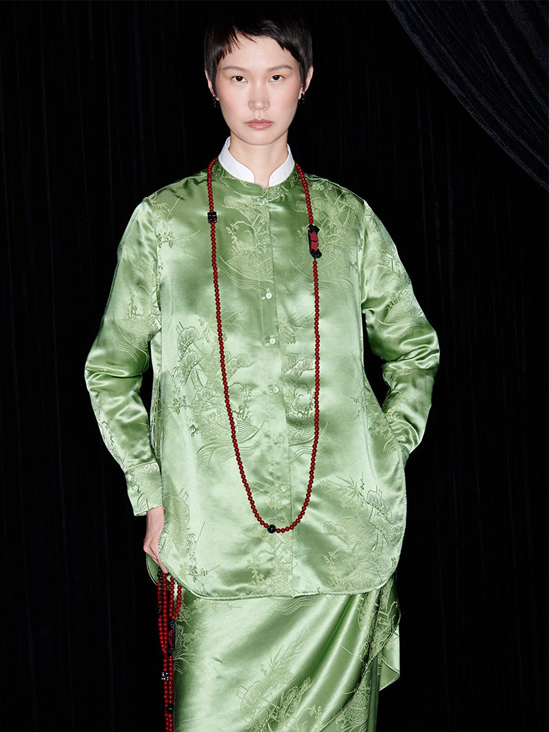 M essential Mackay luxury Jacquard stand-up collar shirt skirt pant set - eleven