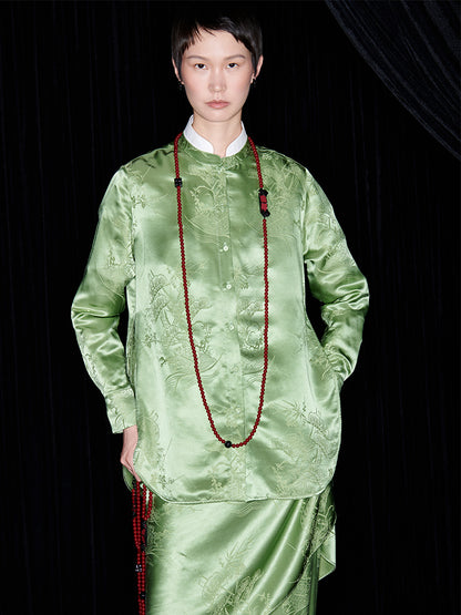 M essential Mackay luxury Jacquard stand-up collar shirt skirt pant set - eleven