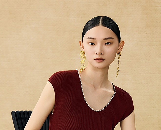 HECO Chinese style U-neck nail bead shoulder wrap small fly sleeve top - ROSE.