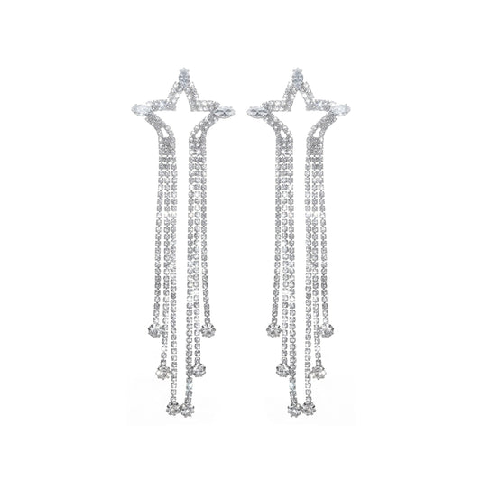 Wardrobes by Chen Luxury Silver Five Star Tassel Diamond Earrings-Jean