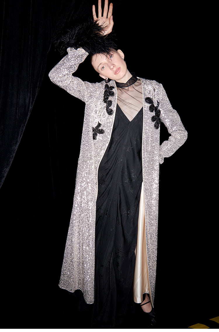M essential Mackay designer shimmers pavé embroidered coat   - mother.