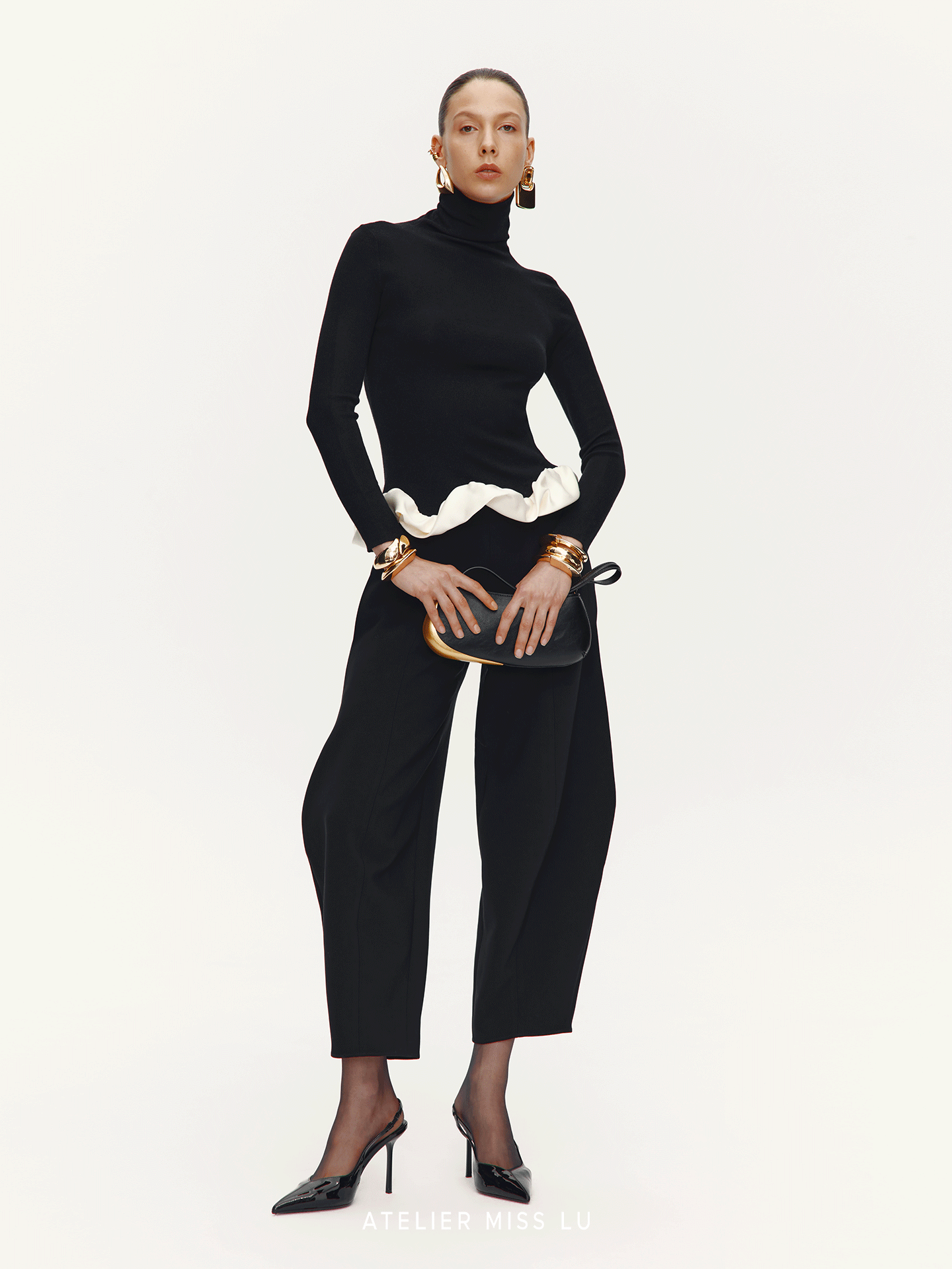 ATELIER MISS LU  Hem clouds surround turtleneck knit top - OLIVIA.