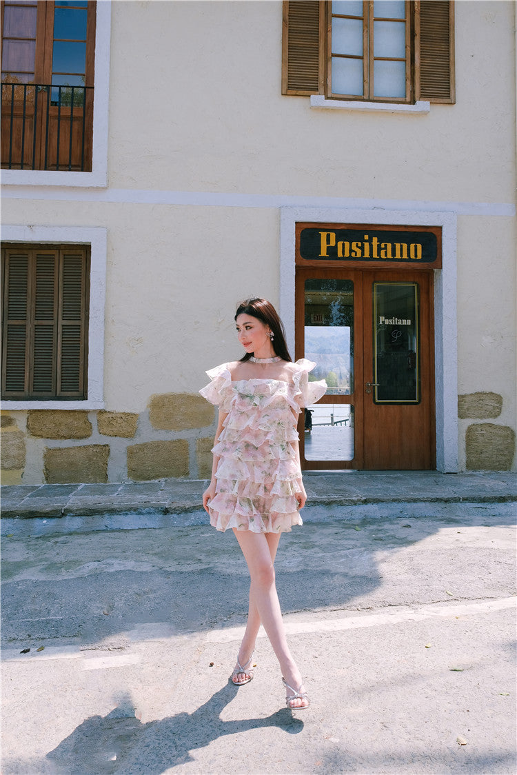 Wardrobes by Chen Elegant Short Sleeve Flower Print Party Short Dress-Dami