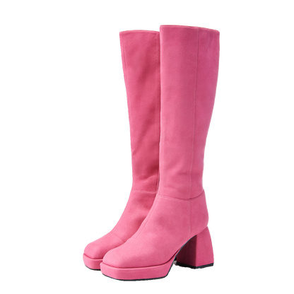 B-FEI platform thick square heel leather high boots-KARDA.