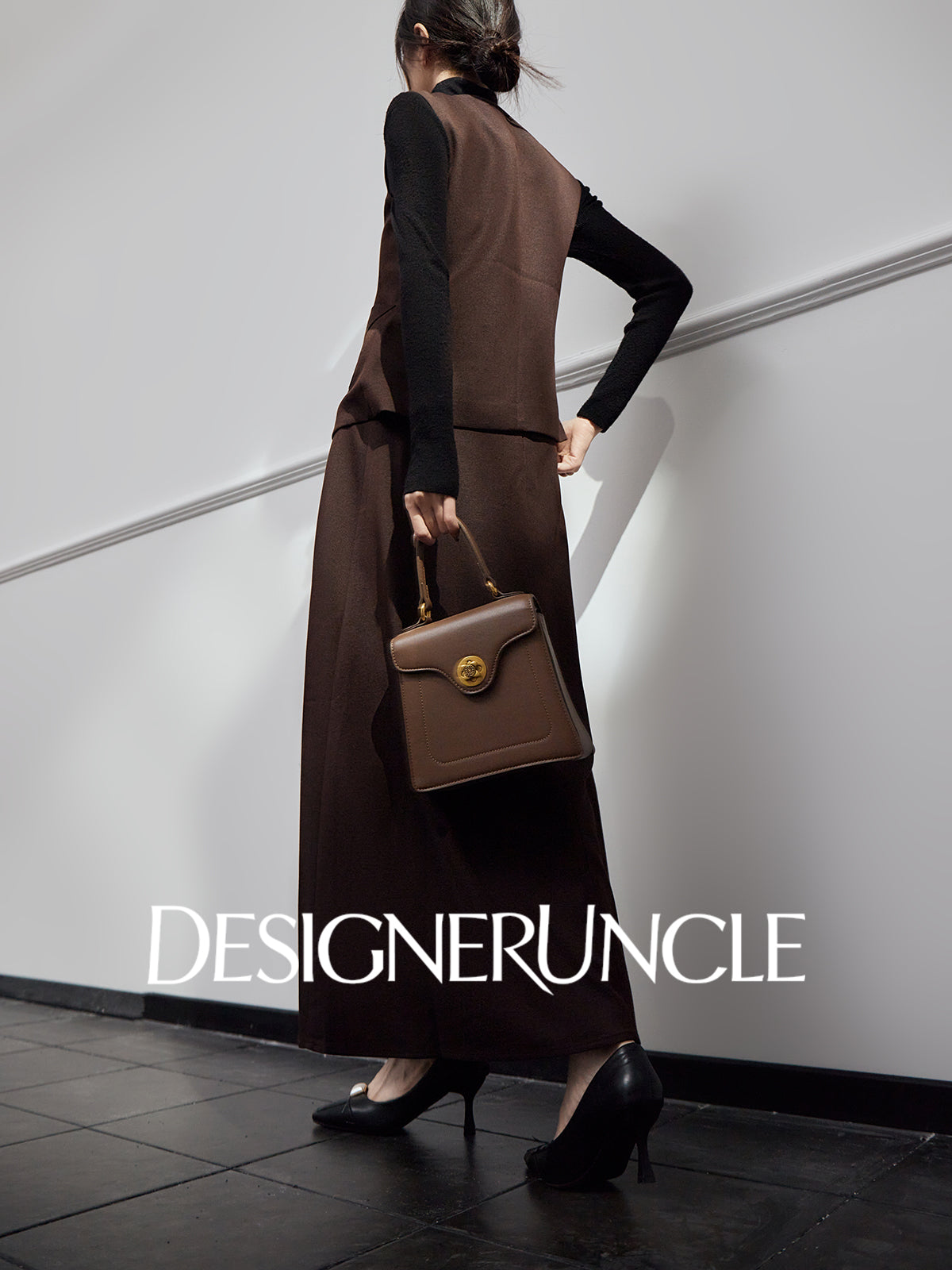 DGU |Coffee Vest Niche Design Asymmetrical Skirt Fashion Temperament Dress - KING.