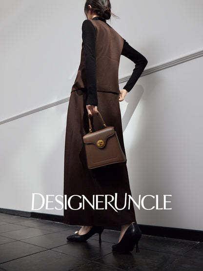 DGU |Coffee Vest Niche Design Asymmetrical Skirt Fashion Temperament Dress - KING.