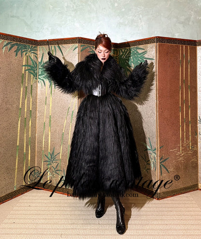Le Palais Vintage Elegant Black Slim Waist Seal Heavy Long Fur Jacket-Cielo