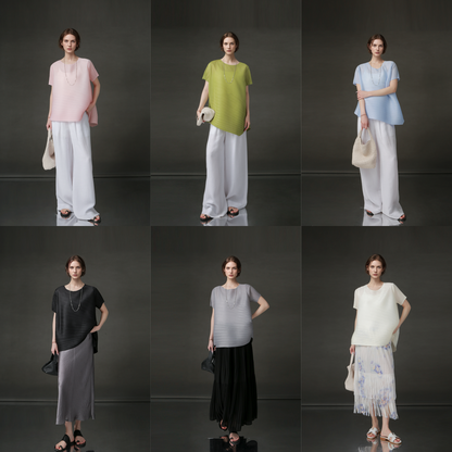 PIAOIN Miyake style simple premium pleated design T-shirt  -CECILLIA