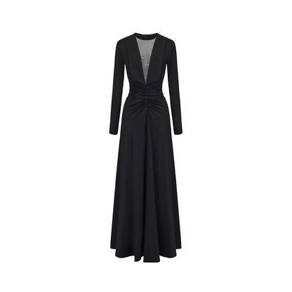 ATELIER MISS LU V-Neck Large Swing Long Sleeve Dress - EMBAD.