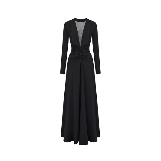 ATELIER MISS LU V-Neck Large Swing Long Sleeve Dress - EMBAD.
