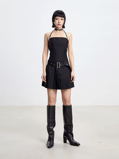 TINY IN women's summer pleated little black slip dress -PIPE