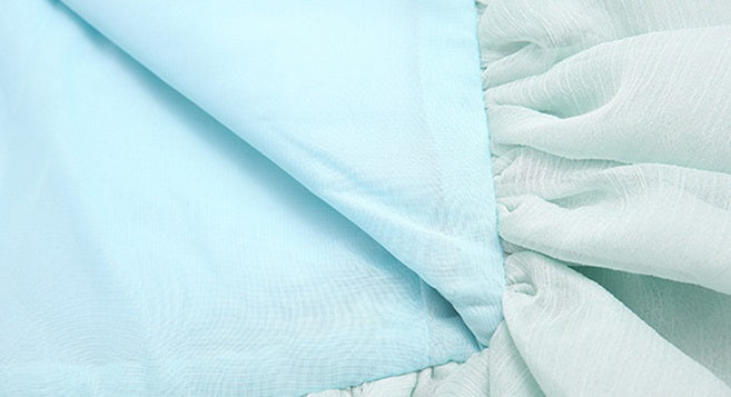 D0LLY Luxury French Style V-Neck Long Puff Sleeve Chiffon Pleated Ruffle Dress-VERA