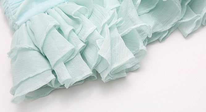 D0LLY Luxury French Style V-Neck Long Puff Sleeve Chiffon Pleated Ruffle Dress-VERA