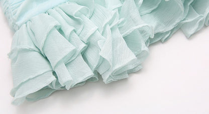 D0LLY Luxury French Style V-Neck Long Puff Sleeve Chiffon Pleated Ruffle Dress-VERA