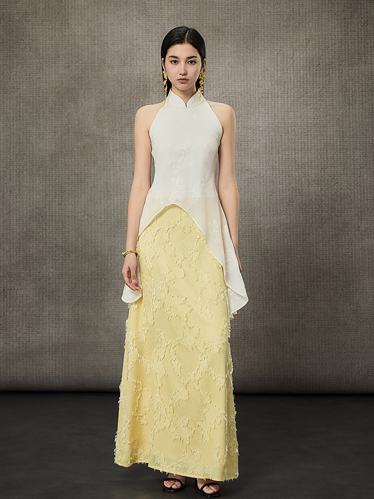 HECO Mock Collar Acetate Asymmetrical Wavy Side Halterneck Vest - DWELLS.