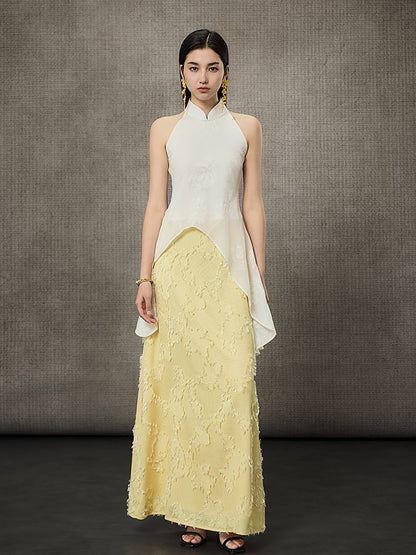 HECO Mock Collar Acetate Asymmetrical Wavy Side Halterneck Vest - DWELLS.