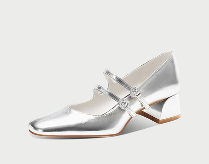 Pjjuu French Silver Mary Jane Small Leather Shoes  - BROKE