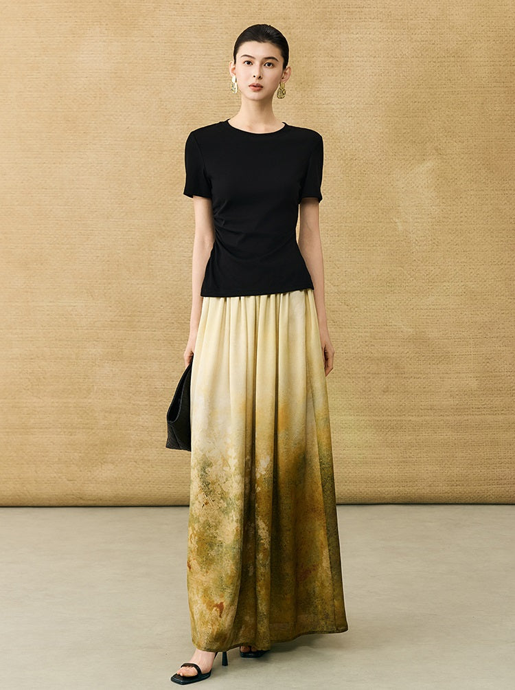 HECO Chinese Gradient Blended Lightweight Summer Print High-Waisted Skirt - AVEL.